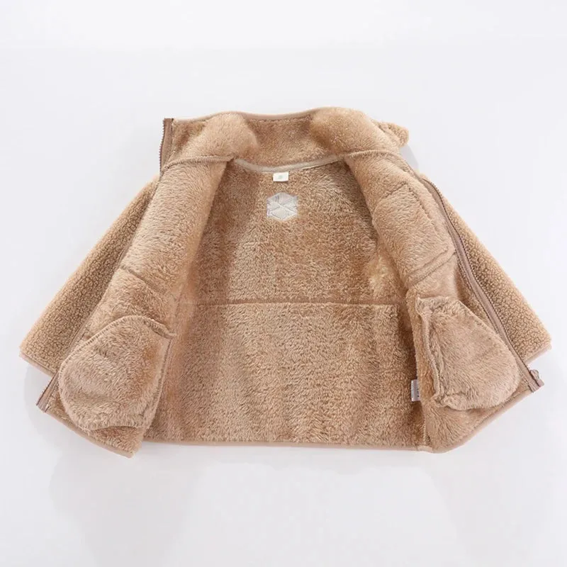 1 2 3 4 5 6 7 Years Boys Jacket Autumn Winter Warm Fleece Baby Coats New Fashion Zipper Children's Outerwear Plush Kids Clothes