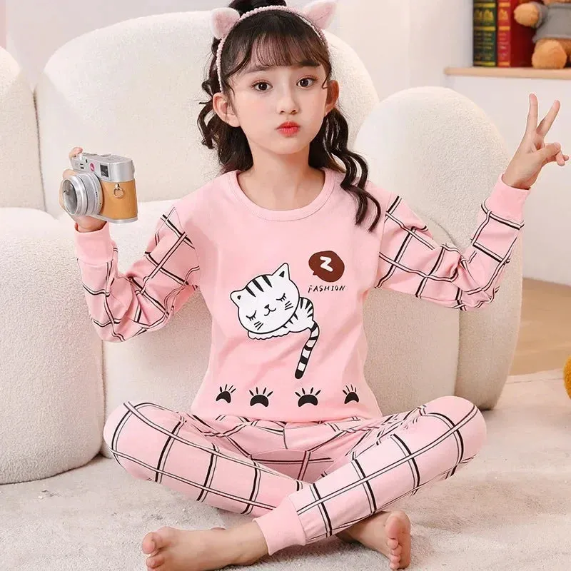 2 4 6 8 10 12 14 Yrs Boys Pajamas Baby Winter Bed Set Sleepwear Children's Clothing Girls Cartoon Pijamas Loungewear Kids Pijama