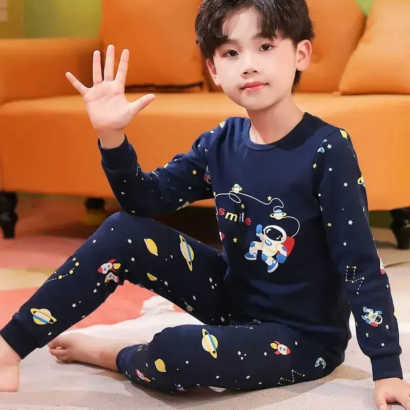 2 4 6 8 10 12 14 Yrs Boys Pajamas Baby Winter Bed Set Sleepwear Children's Clothing Girls Cartoon Pijamas Loungewear Kids Pijama