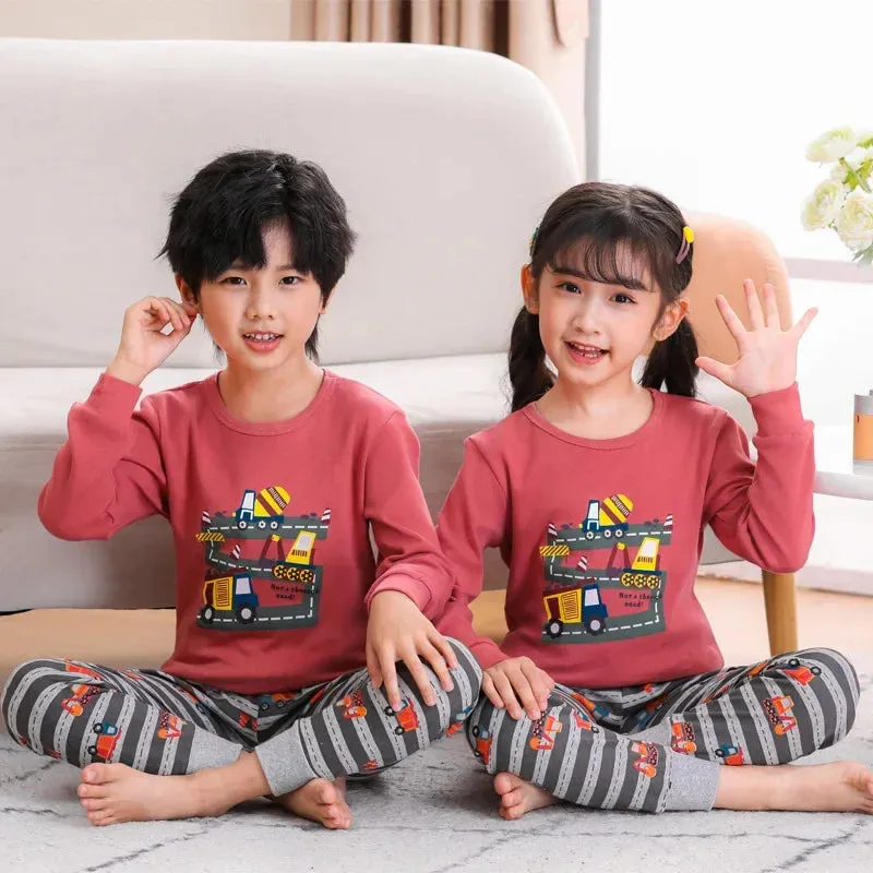 2 4 6 8 10 12 14 Yrs Boys Pajamas Baby Winter Bed Set Sleepwear Children's Clothing Girls Cartoon Pijamas Loungewear Kids Pijama