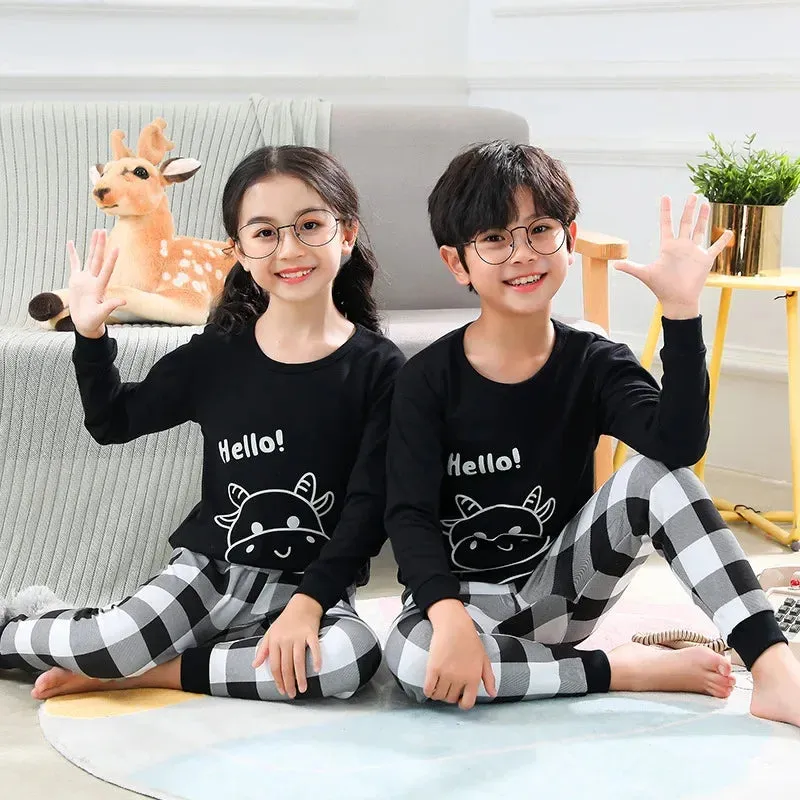 2 4 6 8 10 12 14 Yrs Boys Pajamas Baby Winter Bed Set Sleepwear Children's Clothing Girls Cartoon Pijamas Loungewear Kids Pijama