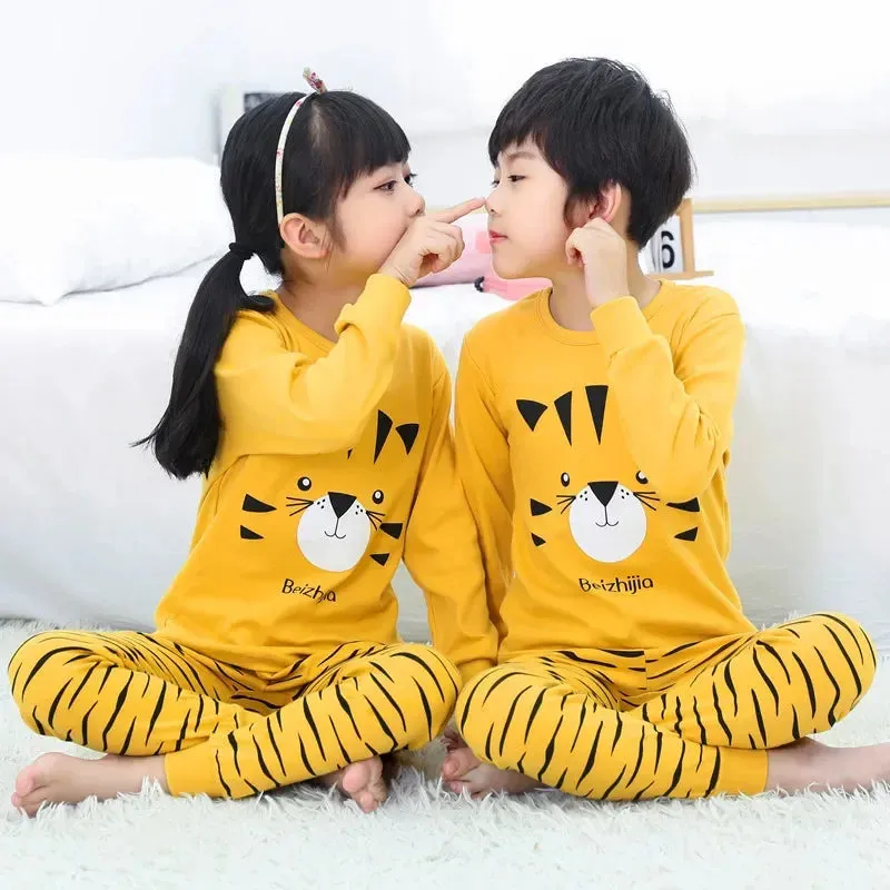 2 4 6 8 10 12 14 Yrs Boys Pajamas Baby Winter Bed Set Sleepwear Children's Clothing Girls Cartoon Pijamas Loungewear Kids Pijama