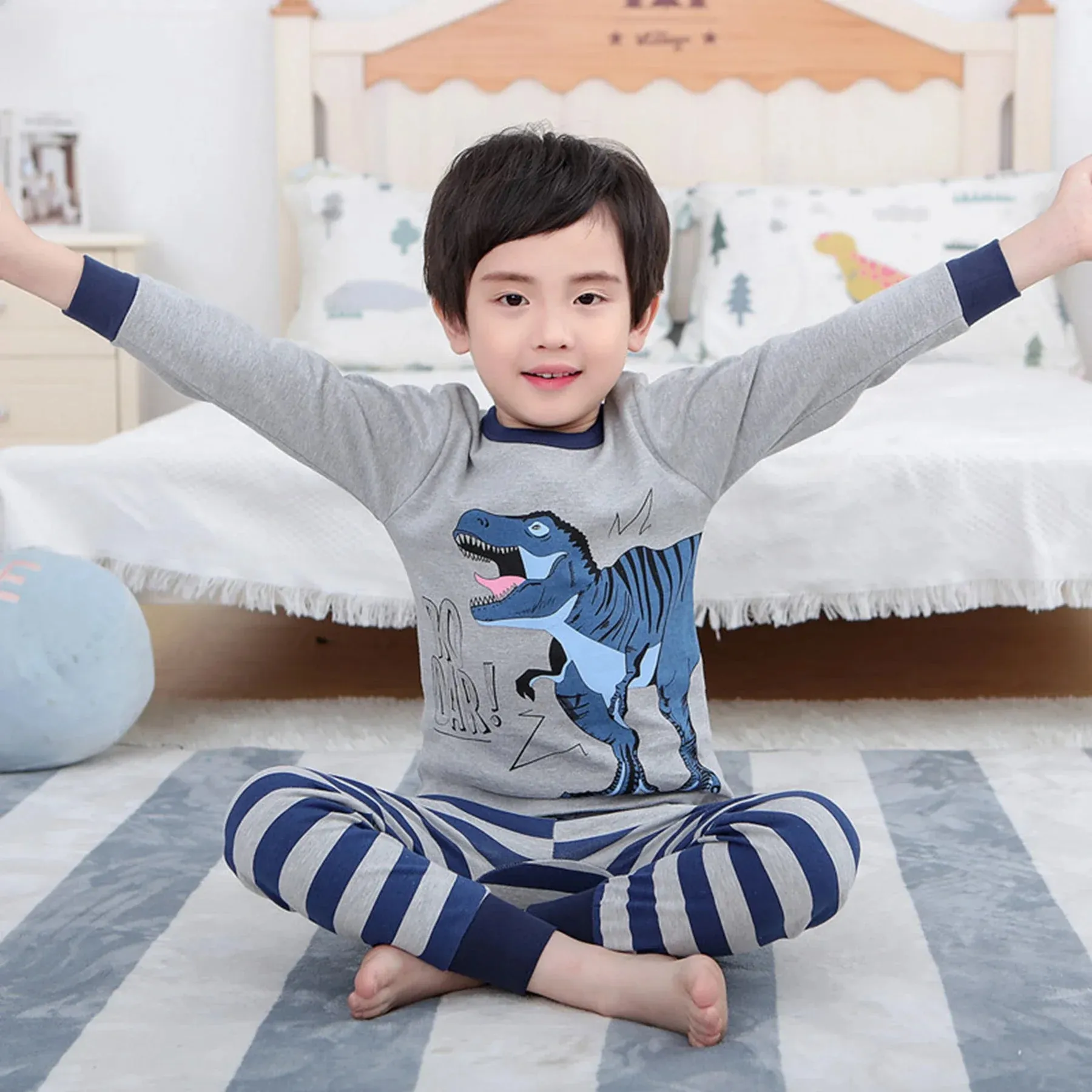 2 4 6 8 10 12 14 Yrs Boys Pajamas Baby Winter Bed Set Sleepwear Children's Clothing Girls Cartoon Pijamas Loungewear Kids Pijama