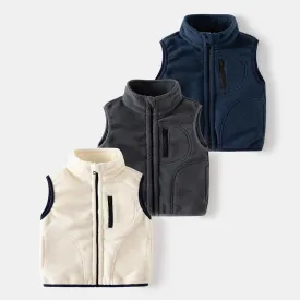 2023 Winter Baby Boys Fleece Vest Coat Solid Color Fashion Jacket For Kids Warm Waistcoat Autumn Children Outwear for 2-6 Years