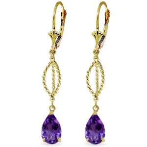 3 Carat 14K Solid Yellow Gold Fleur De Lis Amethyst Earrings