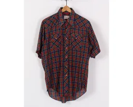 70s Wrangler Plaid Pearl Snap Western Shirt - Men's XL