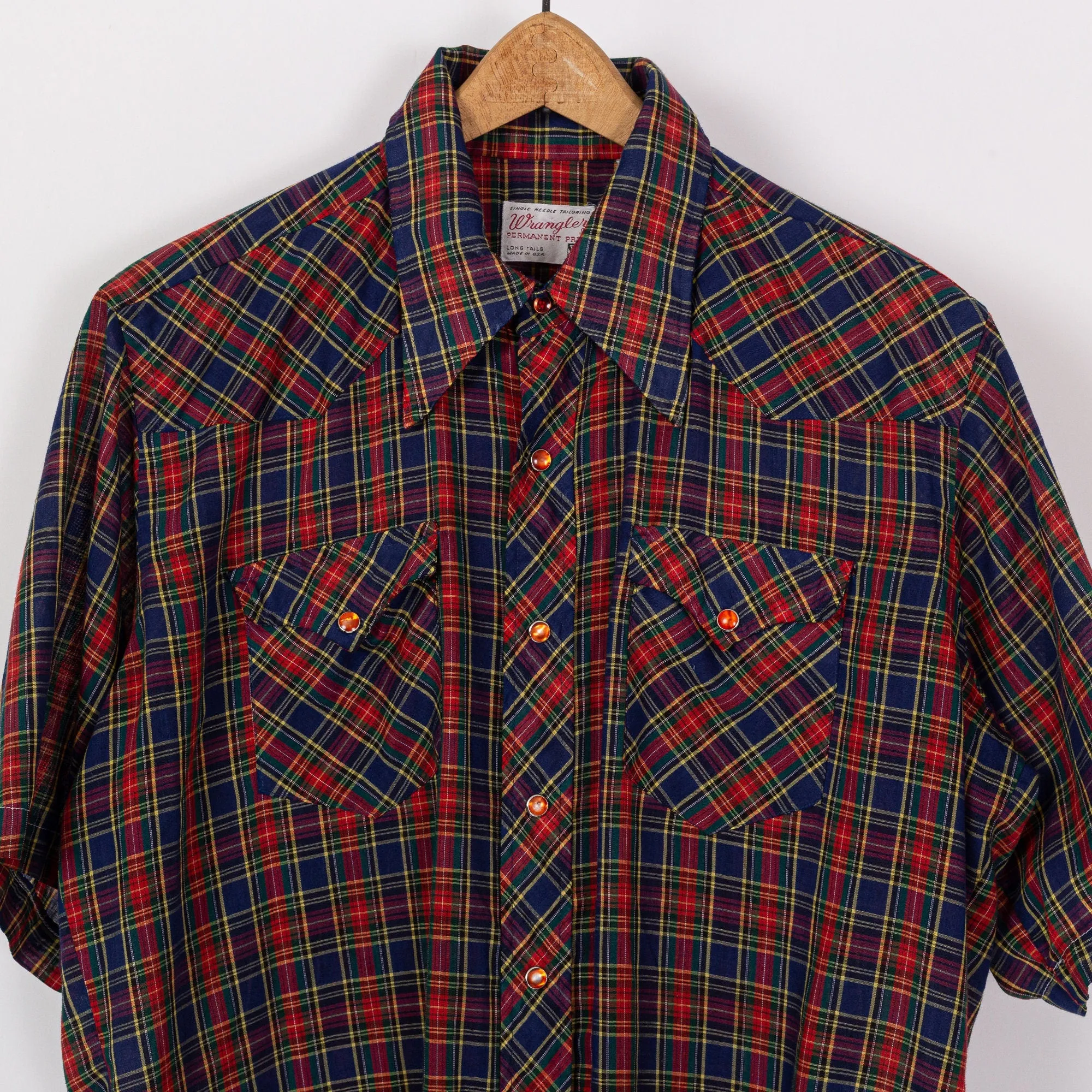 70s Wrangler Plaid Pearl Snap Western Shirt - Men's XL