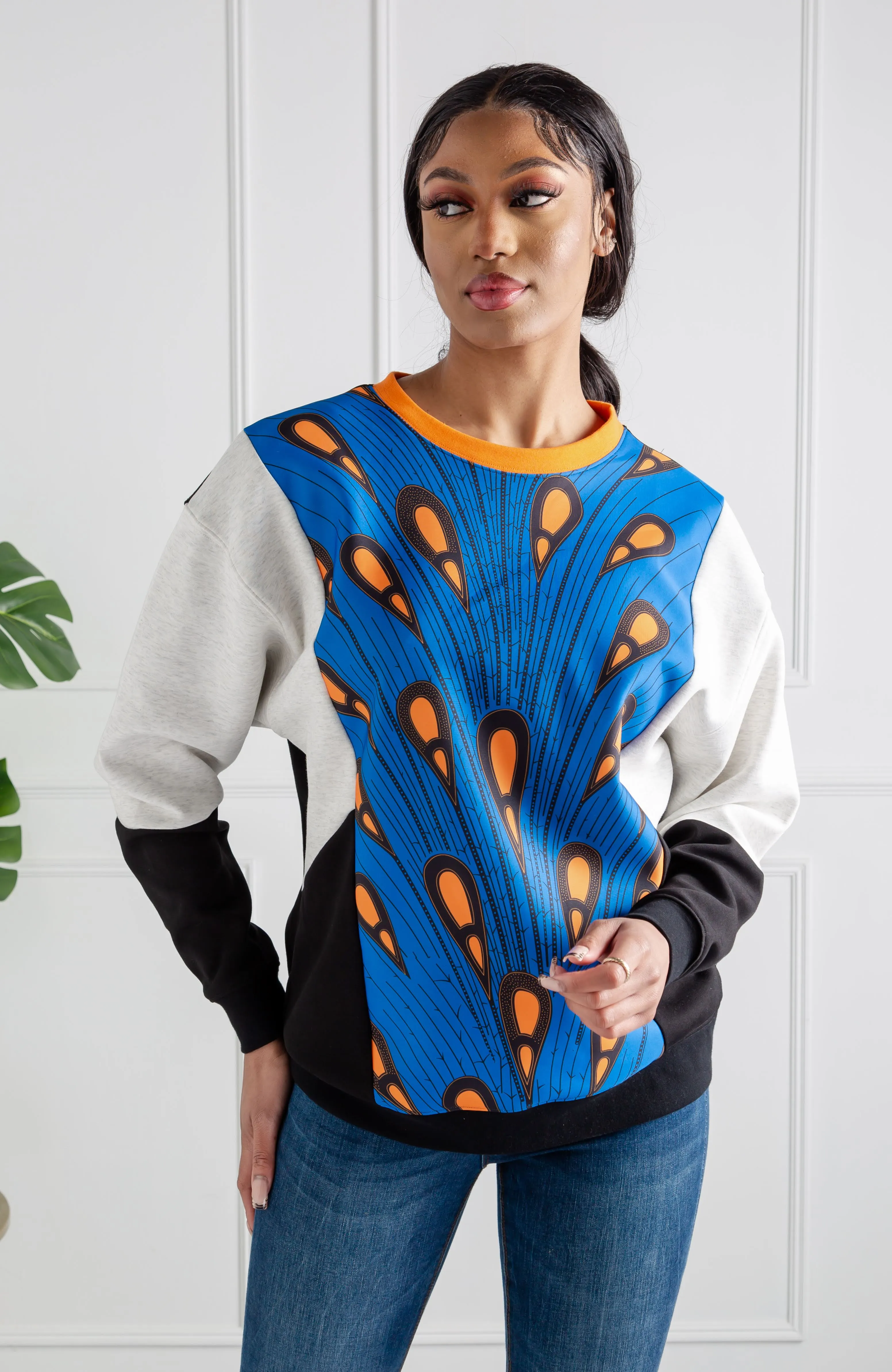 African Print Crew Neck Sweatshirt | V Block Sweatshirt For Women | ENUGU