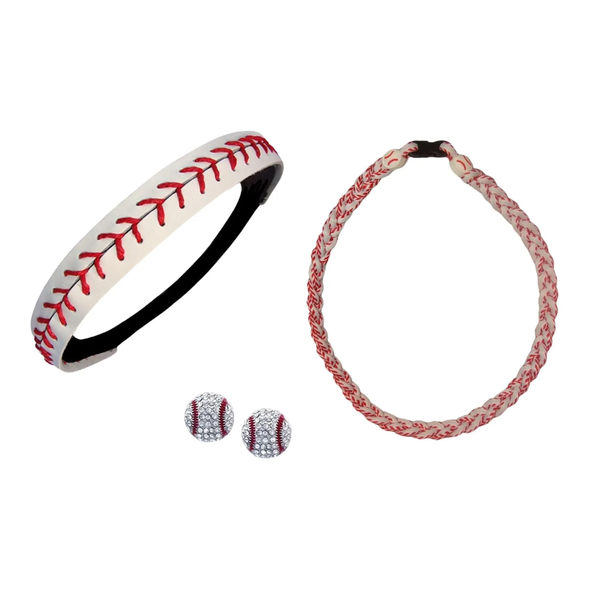 Baseball Necklace Titanium Braided Sports Necklaces Headband Earring Set