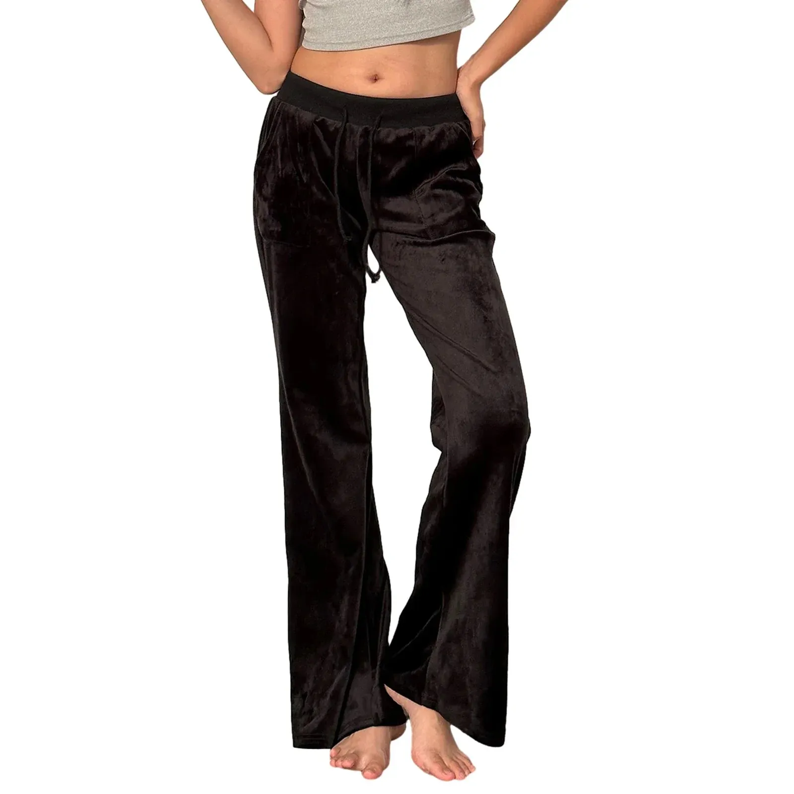 Bell High Solid Flared Comfy Palazzo Drawstring Elasticated Lounge Velvet Pants