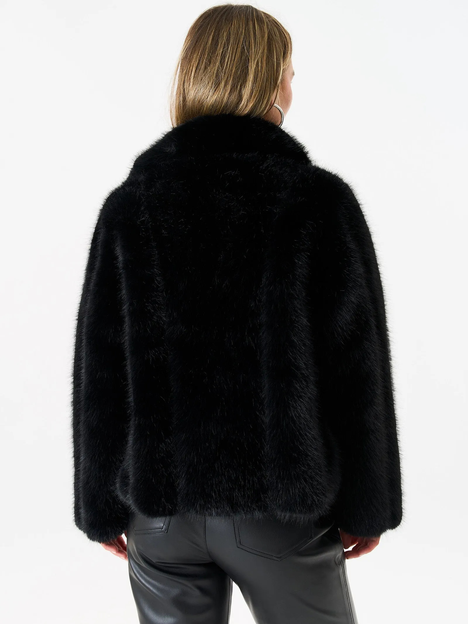 Black Zip Front Faux Fur Short Jacket