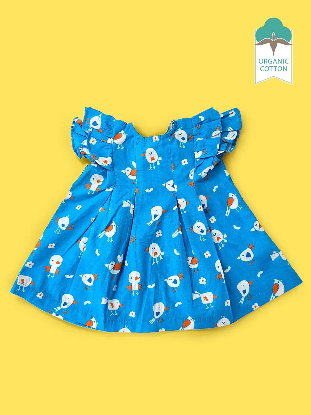 Blue Birdie - Organic Cotton Printed Baby Girl Iris Dress