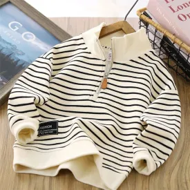 Boys Stripes Sweatshirt Coats Spring Autumn Girls Casual Pullover Big Kids Clothing Lapel Zipper Tops Children Sportswear 4-14Y