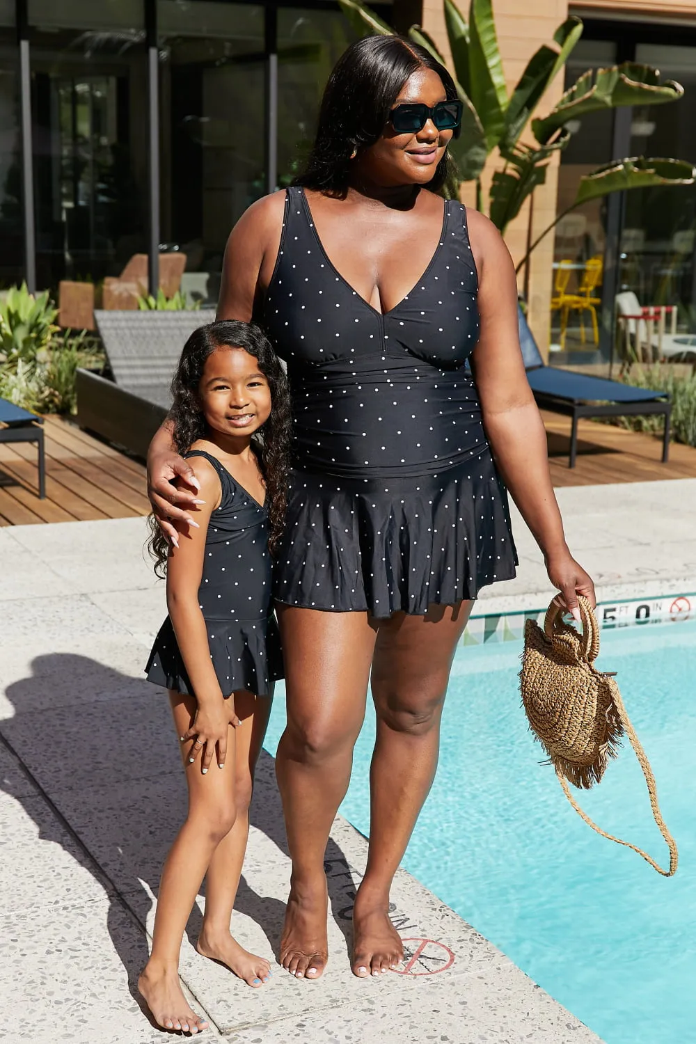 Clear Waters Swim Dress in Black/White Dot