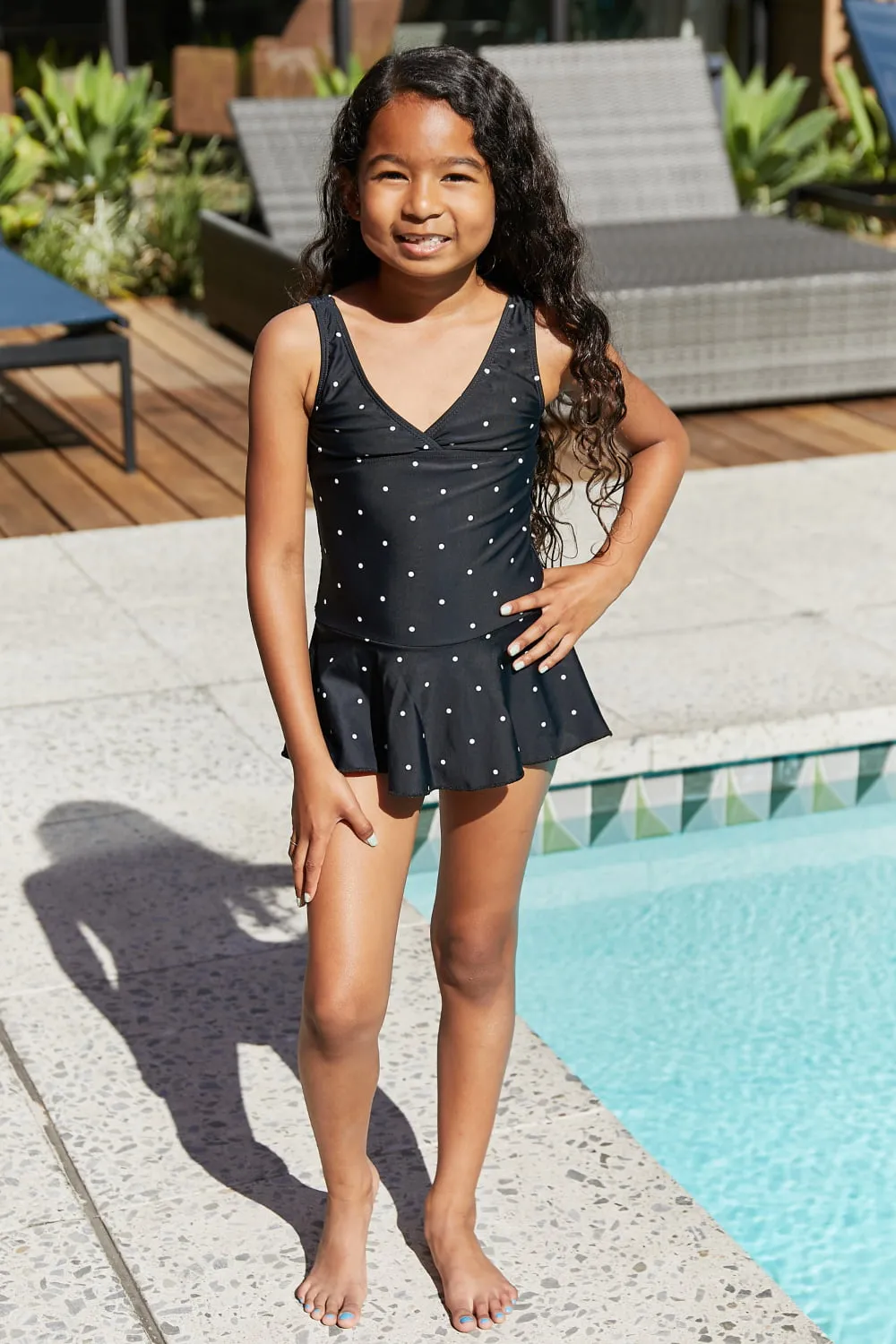 Clear Waters Swim Dress in Black/White Dot