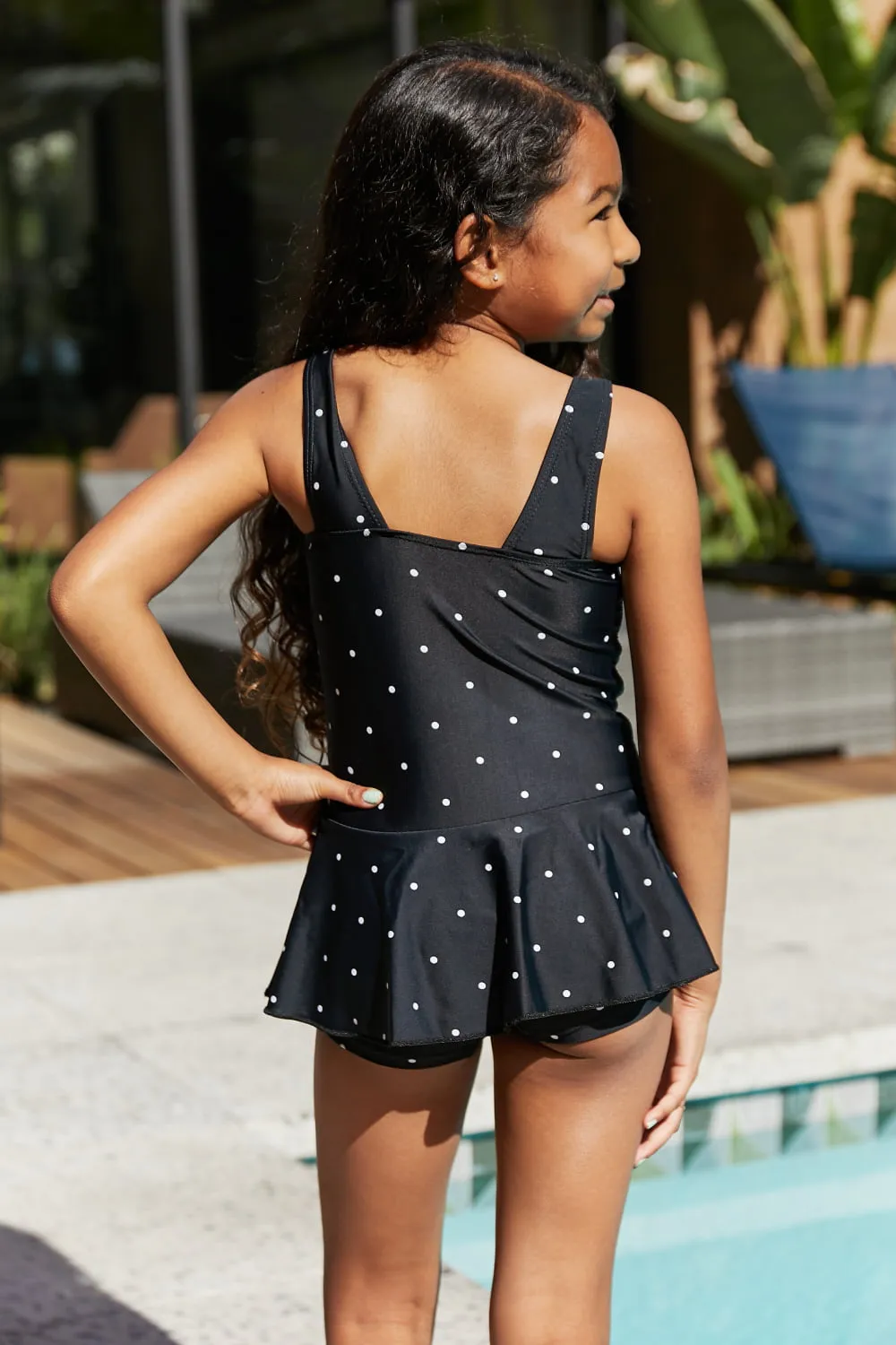 Clear Waters Swim Dress in Black/White Dot