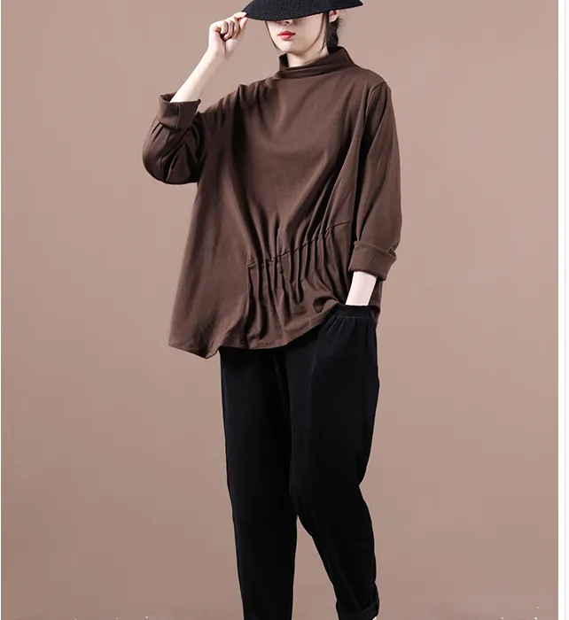 Coffee Fall Women Cotton Tops Women Blouse H9506RED