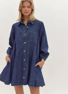 Denim Button Up LS Mini Dress by Entro