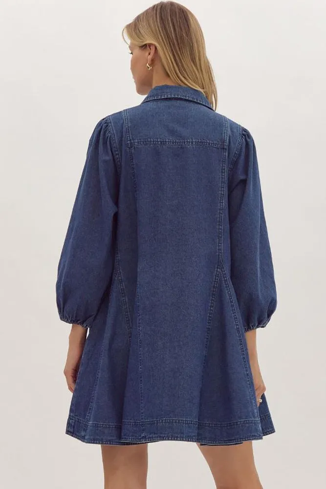 Denim Button Up LS Mini Dress by Entro