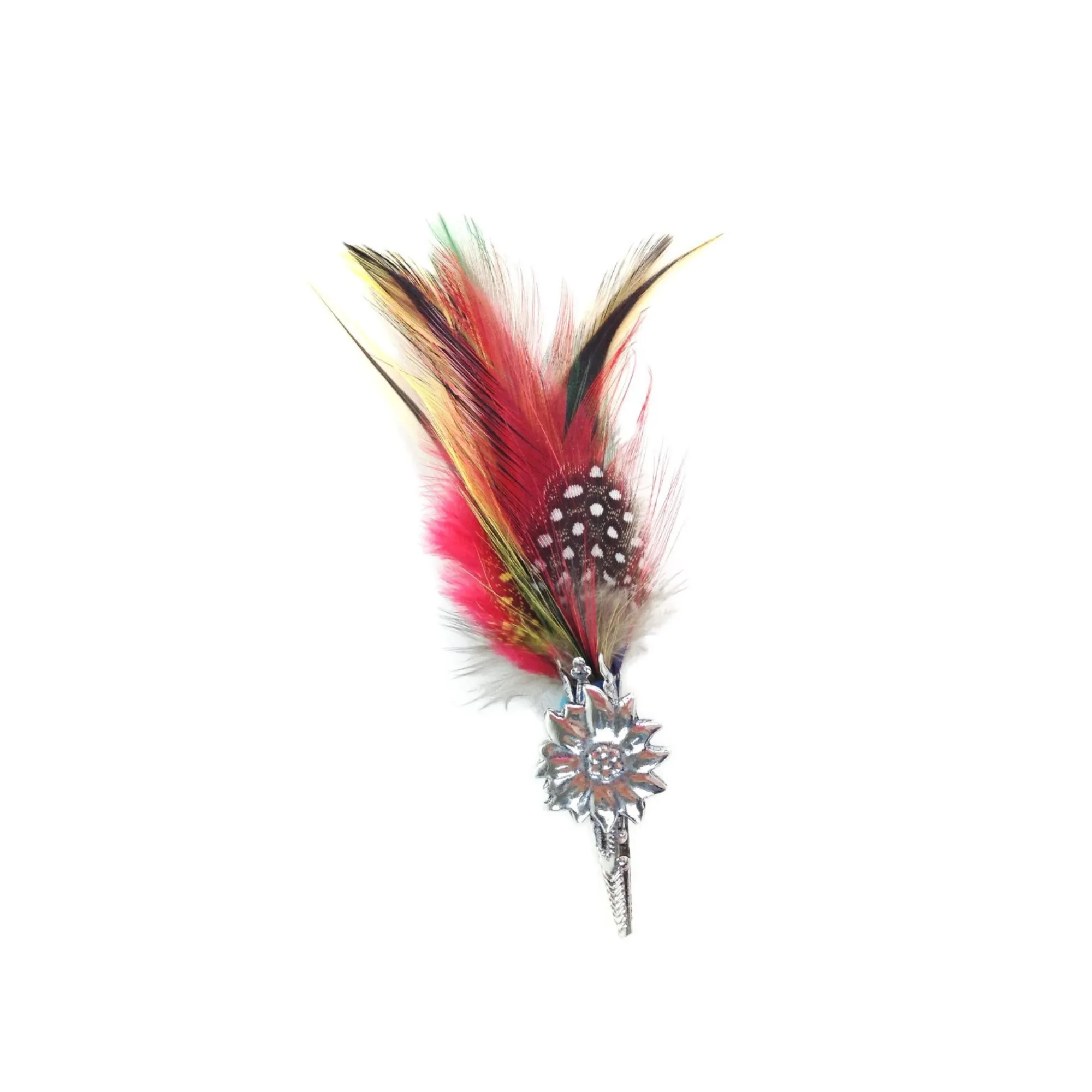 Edelweiss German Hat Pin w/ Colorful Feather