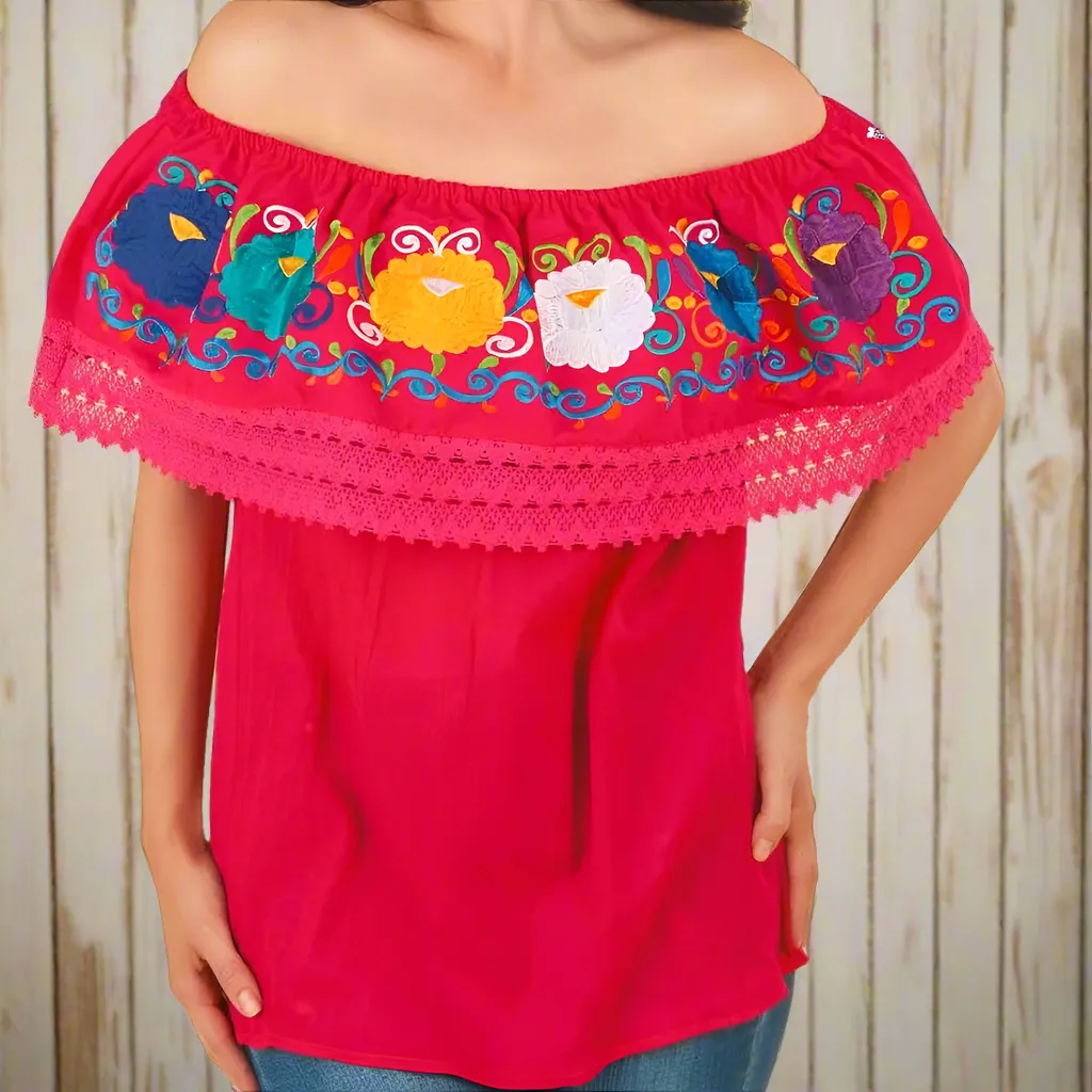 Embroidered Blouse NA-TM-77502 Fuchsia