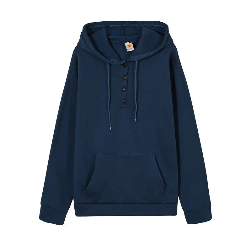 European and N Women's Long-sleeved Loose Casual Hooded Drawstring Pocket Hoodie