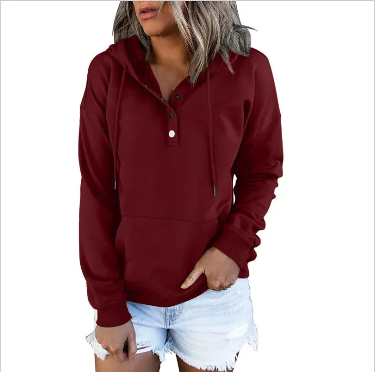 European and N Women's Long-sleeved Loose Casual Hooded Drawstring Pocket Hoodie