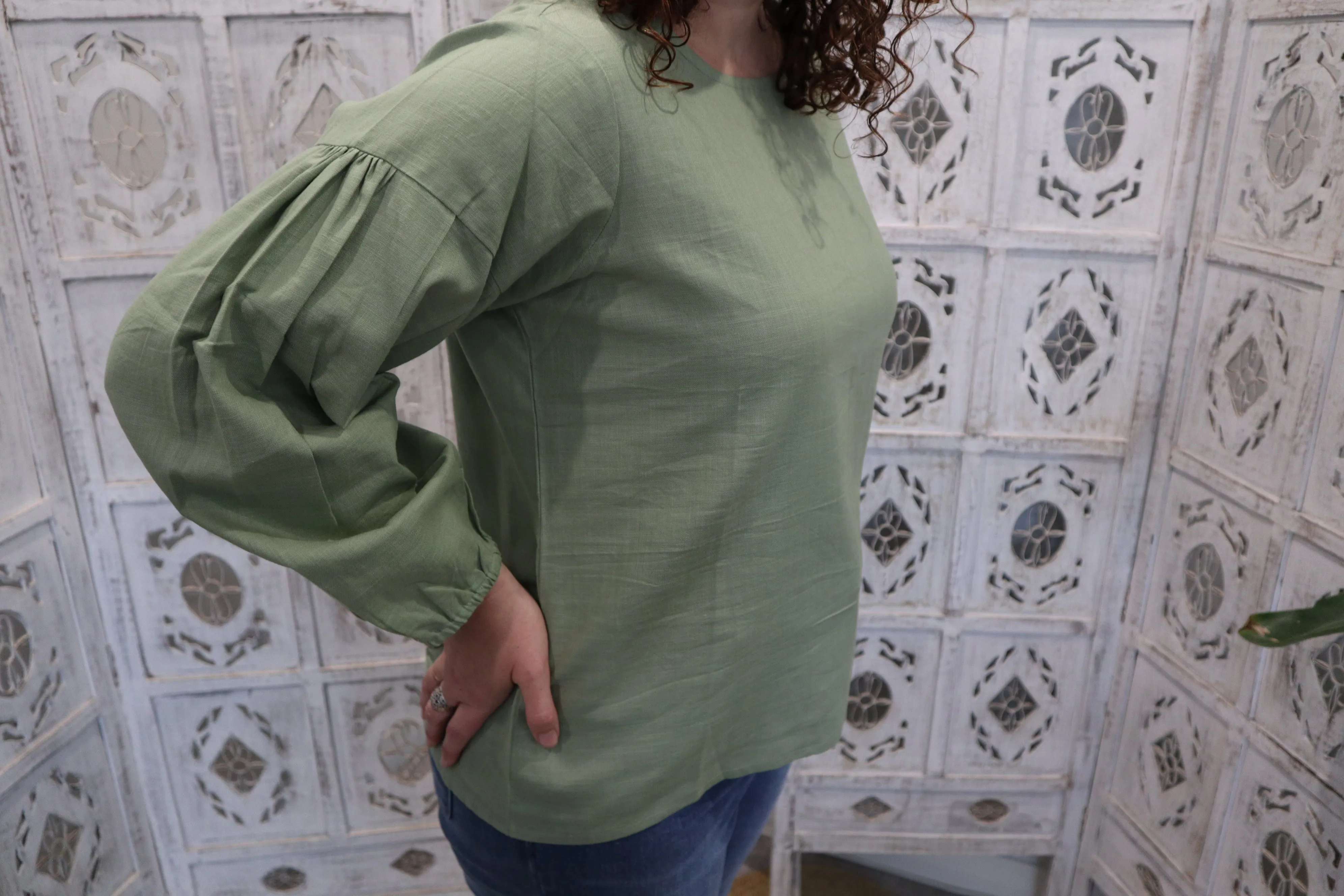 Fair Trade Linen Puff Long Sleeve Top