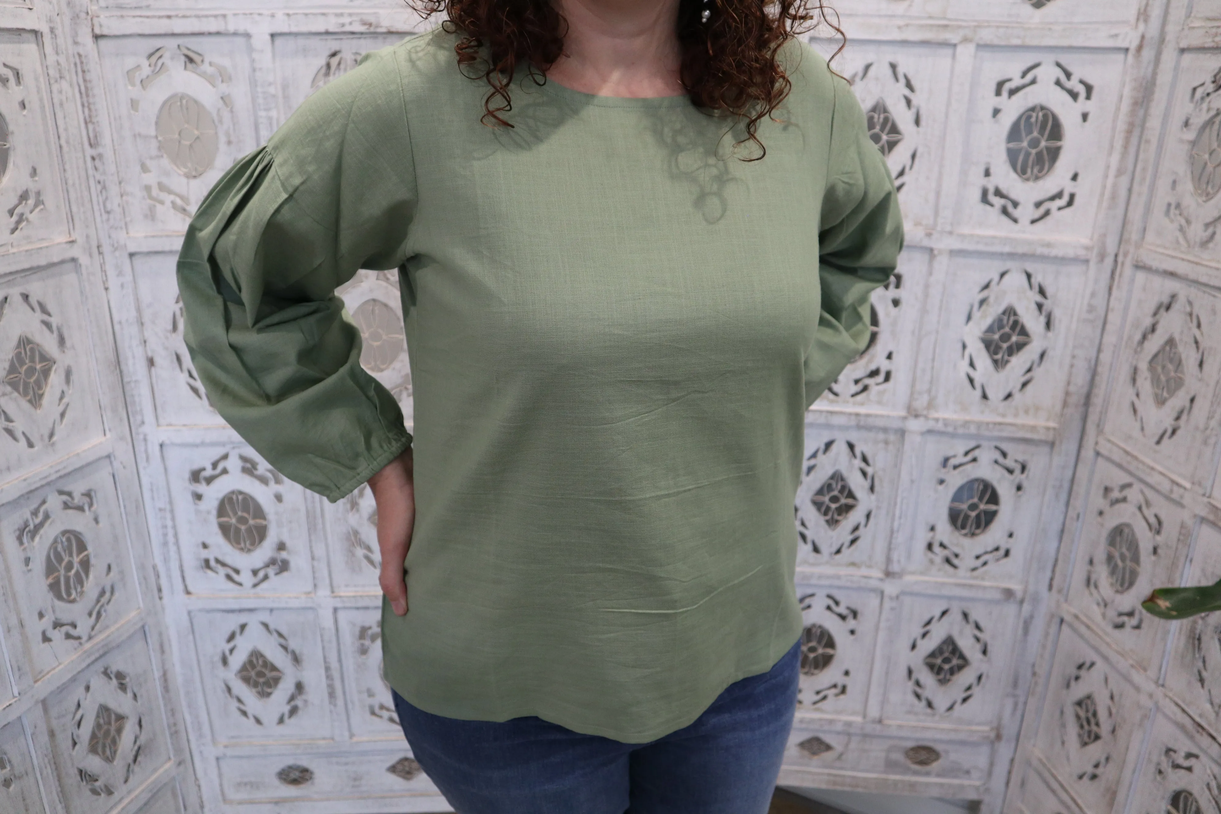 Fair Trade Linen Puff Long Sleeve Top