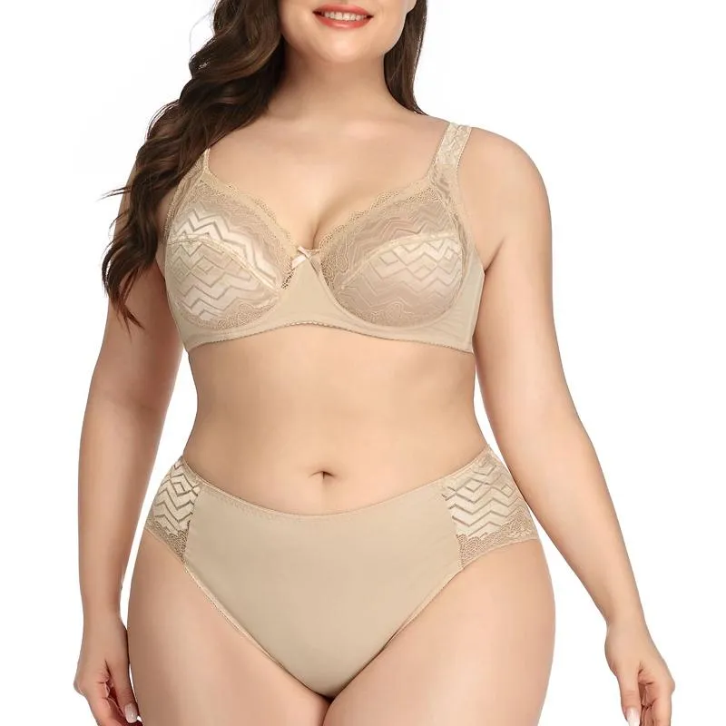 Fashion Sexy Lace Bra and Panty Set for Women Plus Size Ultra Thin Lingerie 90C-1Xl 95C-2Xl 100C-3Xl 105C-4Xl