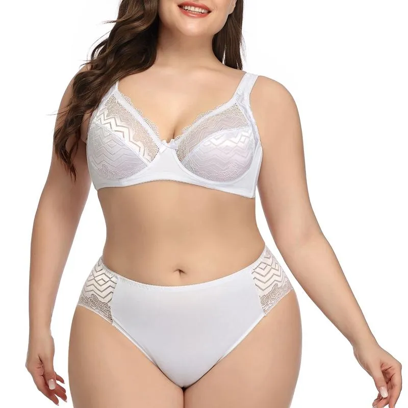 Fashion Sexy Lace Bra and Panty Set for Women Plus Size Ultra Thin Lingerie 90C-1Xl 95C-2Xl 100C-3Xl 105C-4Xl