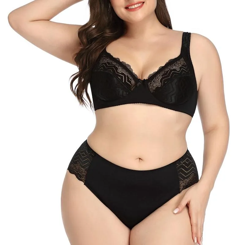 Fashion Sexy Lace Bra and Panty Set for Women Plus Size Ultra Thin Lingerie 90C-1Xl 95C-2Xl 100C-3Xl 105C-4Xl