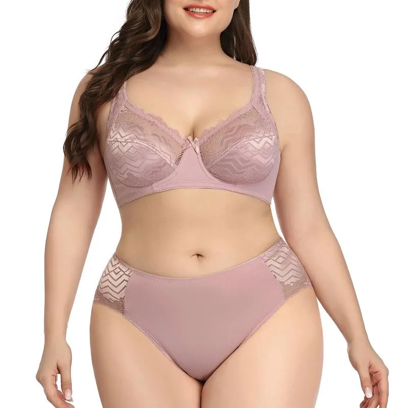 Fashion Sexy Lace Bra and Panty Set for Women Plus Size Ultra Thin Lingerie 90C-1Xl 95C-2Xl 100C-3Xl 105C-4Xl