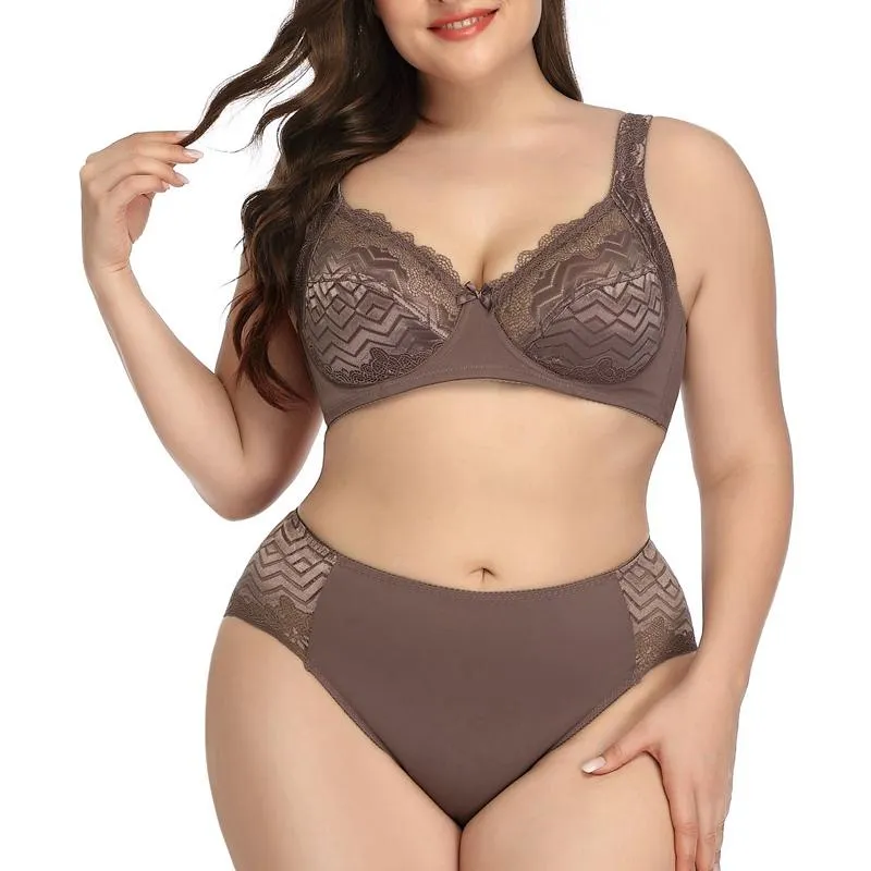 Fashion Sexy Lace Bra and Panty Set for Women Plus Size Ultra Thin Lingerie 90C-1Xl 95C-2Xl 100C-3Xl 105C-4Xl