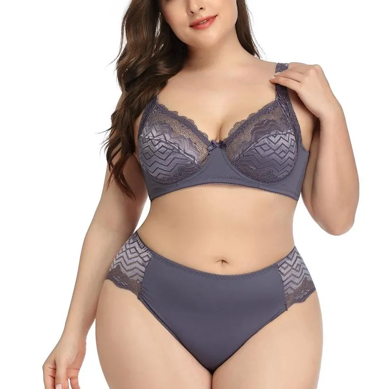 Fashion Sexy Lace Bra and Panty Set for Women Plus Size Ultra Thin Lingerie 90C-1Xl 95C-2Xl 100C-3Xl 105C-4Xl