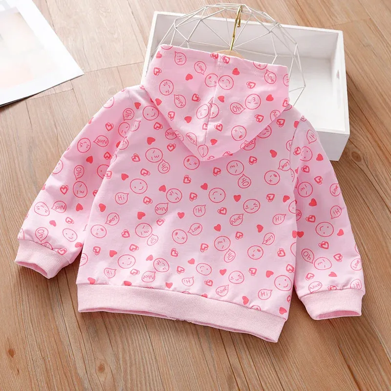 Girls' Hoodie Spring And Autumn 1-7 Years Old Children'S Printed Top 100% Cotton Kids Zipper Shirt Suitable For Leisure Outdoor