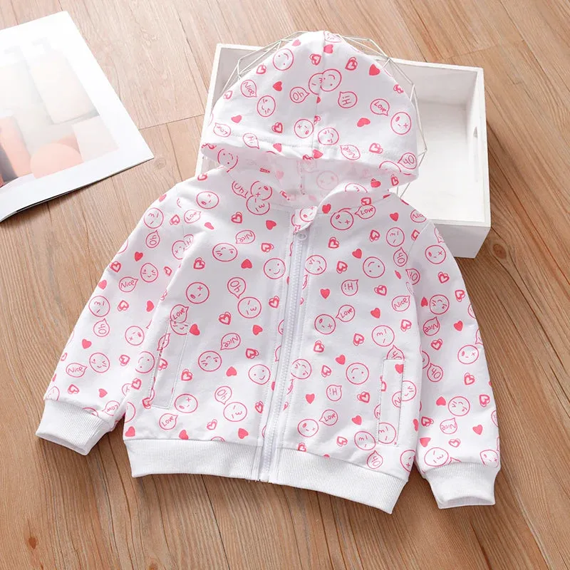 Girls' Hoodie Spring And Autumn 1-7 Years Old Children'S Printed Top 100% Cotton Kids Zipper Shirt Suitable For Leisure Outdoor