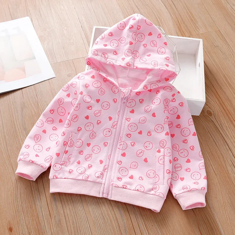 Girls' Hoodie Spring And Autumn 1-7 Years Old Children'S Printed Top 100% Cotton Kids Zipper Shirt Suitable For Leisure Outdoor