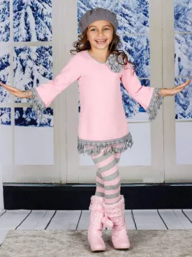 Girls Long Sleeve Crochet Trimmed Tunic And Matching Legging Set