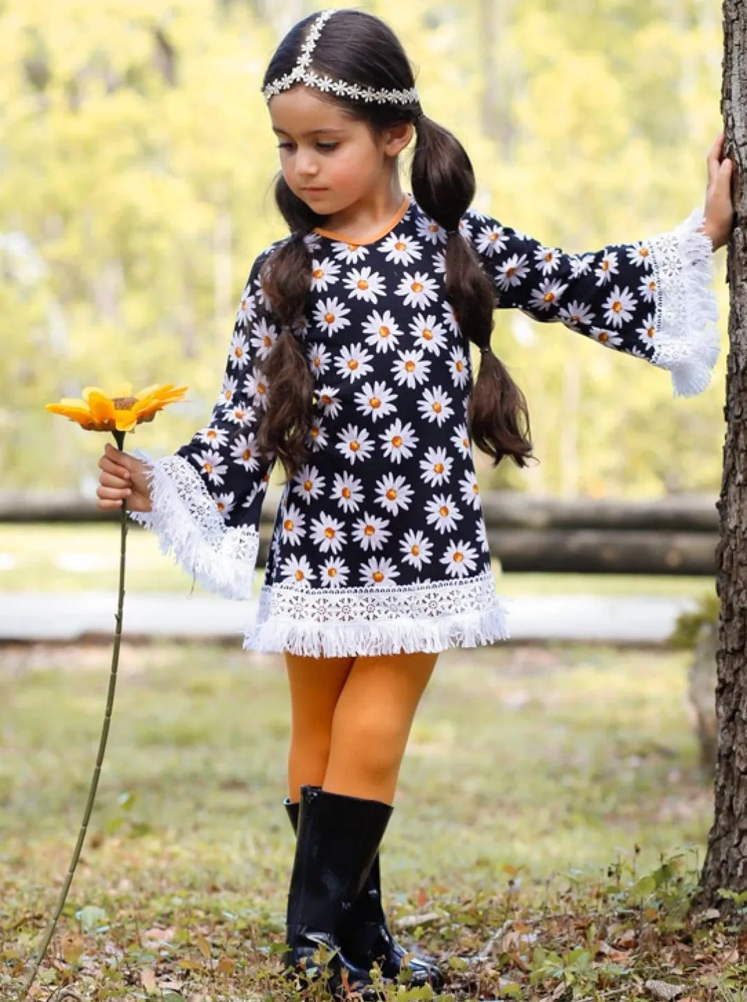 Girls Long Sleeve Crochet Trimmed Tunic And Matching Legging Set