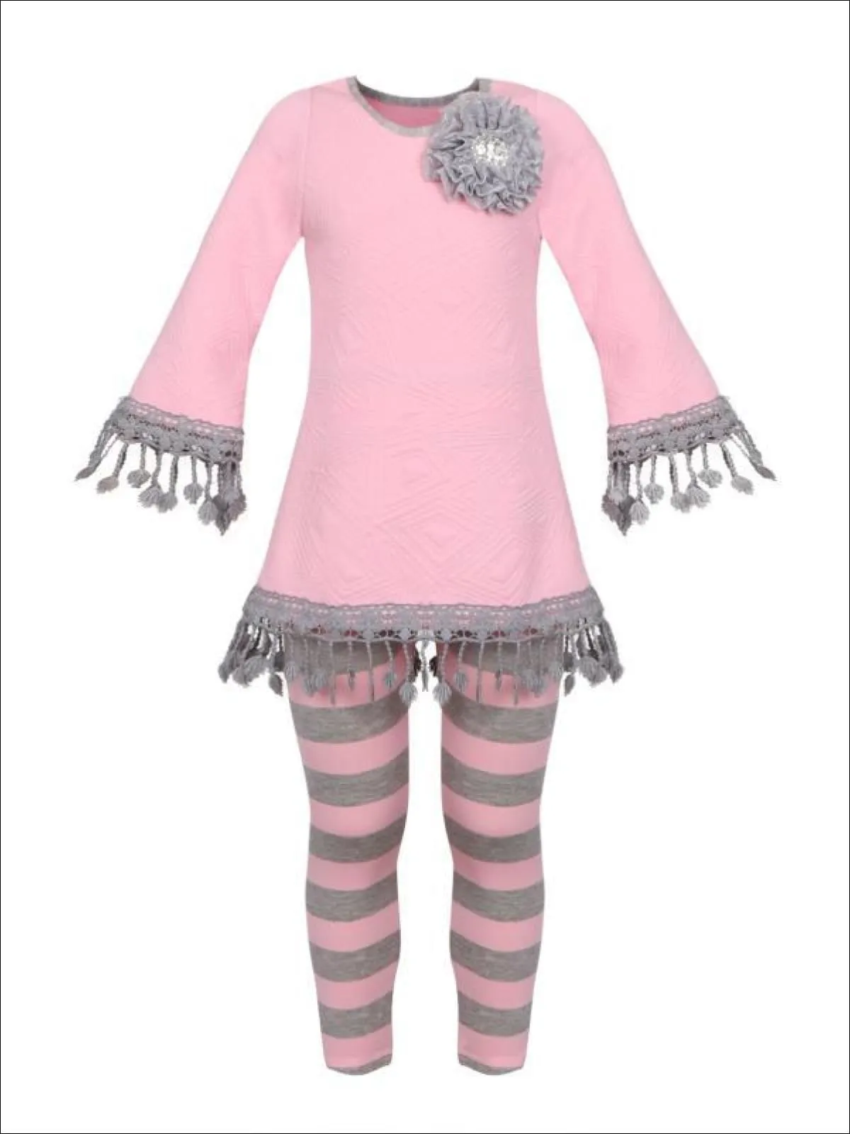 Girls Long Sleeve Crochet Trimmed Tunic And Matching Legging Set