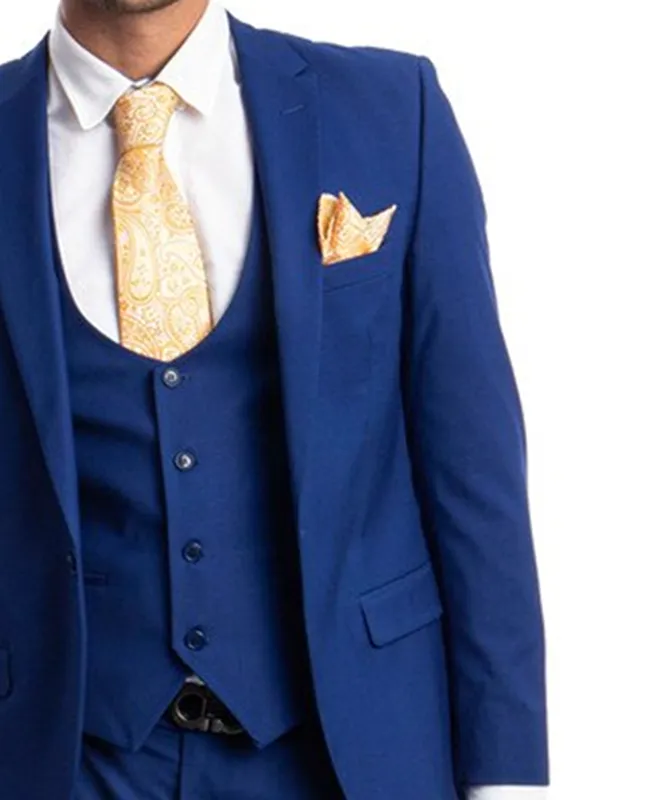 Indigo Blue Slim Fit Men's Suit with Vest Set