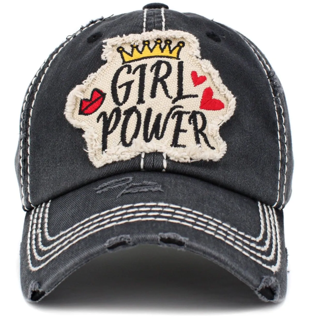 KBV1407 "GIRL POWER" Vintage Distressed Cotton Cap