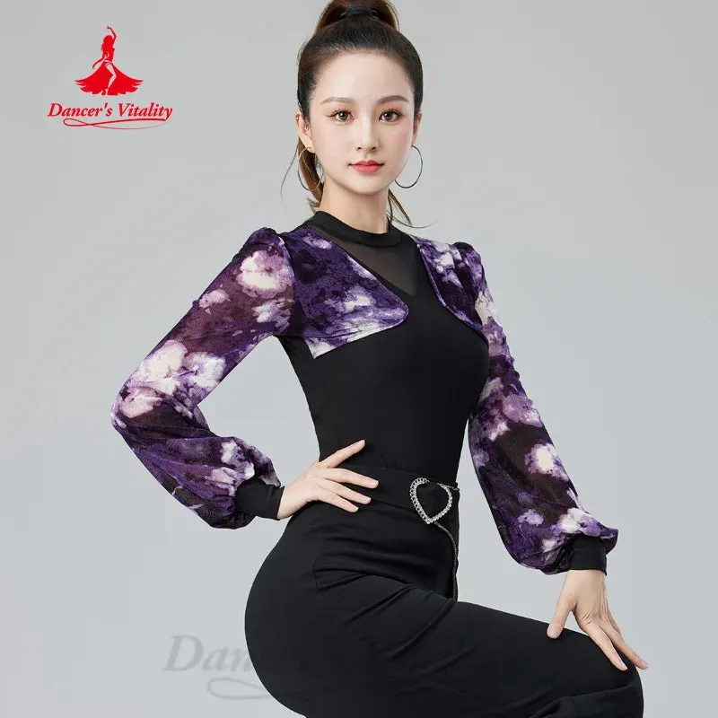 Latin Dance Long Sleeved Top Women's Tango Chacha Samba Practice Clothes Adult Modern Dancing Professional Training Clothing