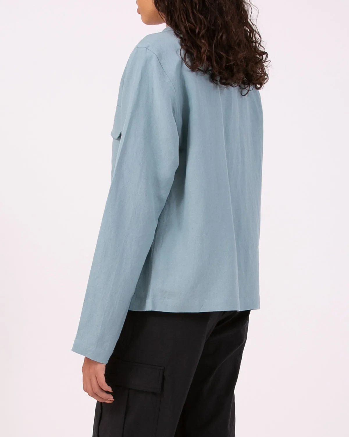 Linen Rayon Zip Blouson - Sky