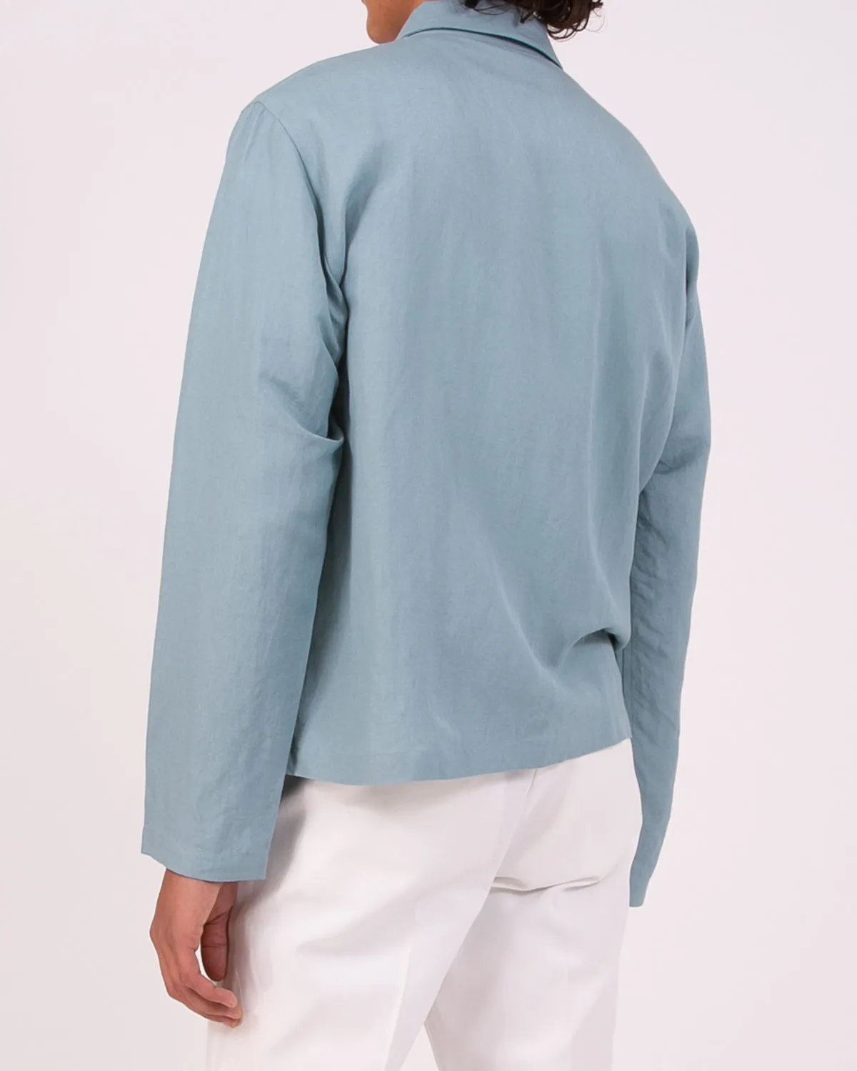 Linen Rayon Zip Blouson - Sky