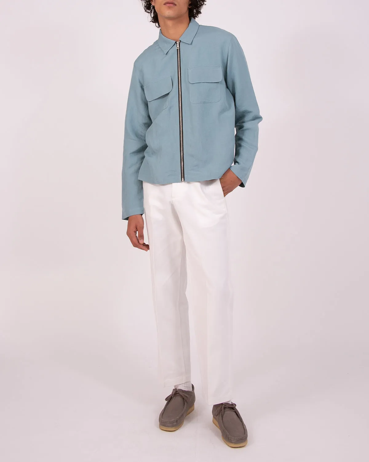 Linen Rayon Zip Blouson - Sky