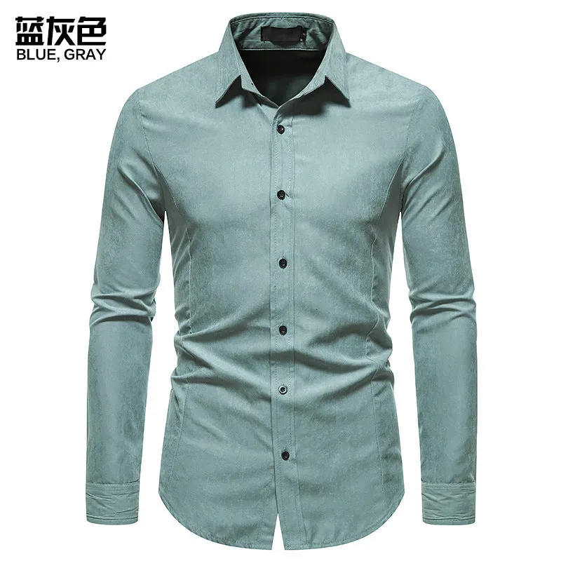 Men Turnover Collar Slim Long Sleeves Shirt