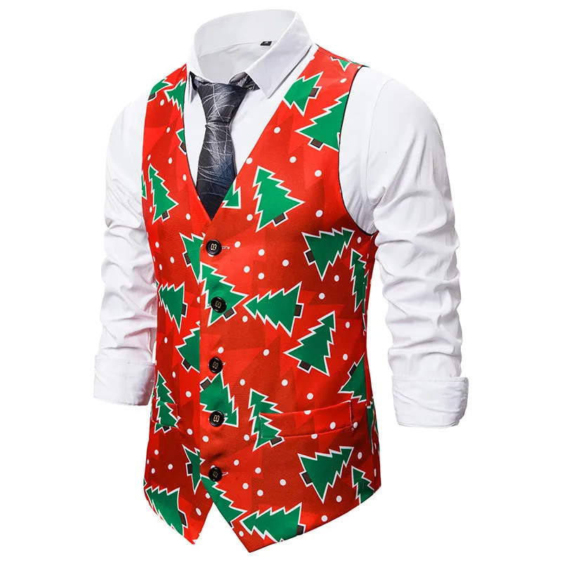 Men's 3D Christmas Tree Print Christmas Vest Waistcoat