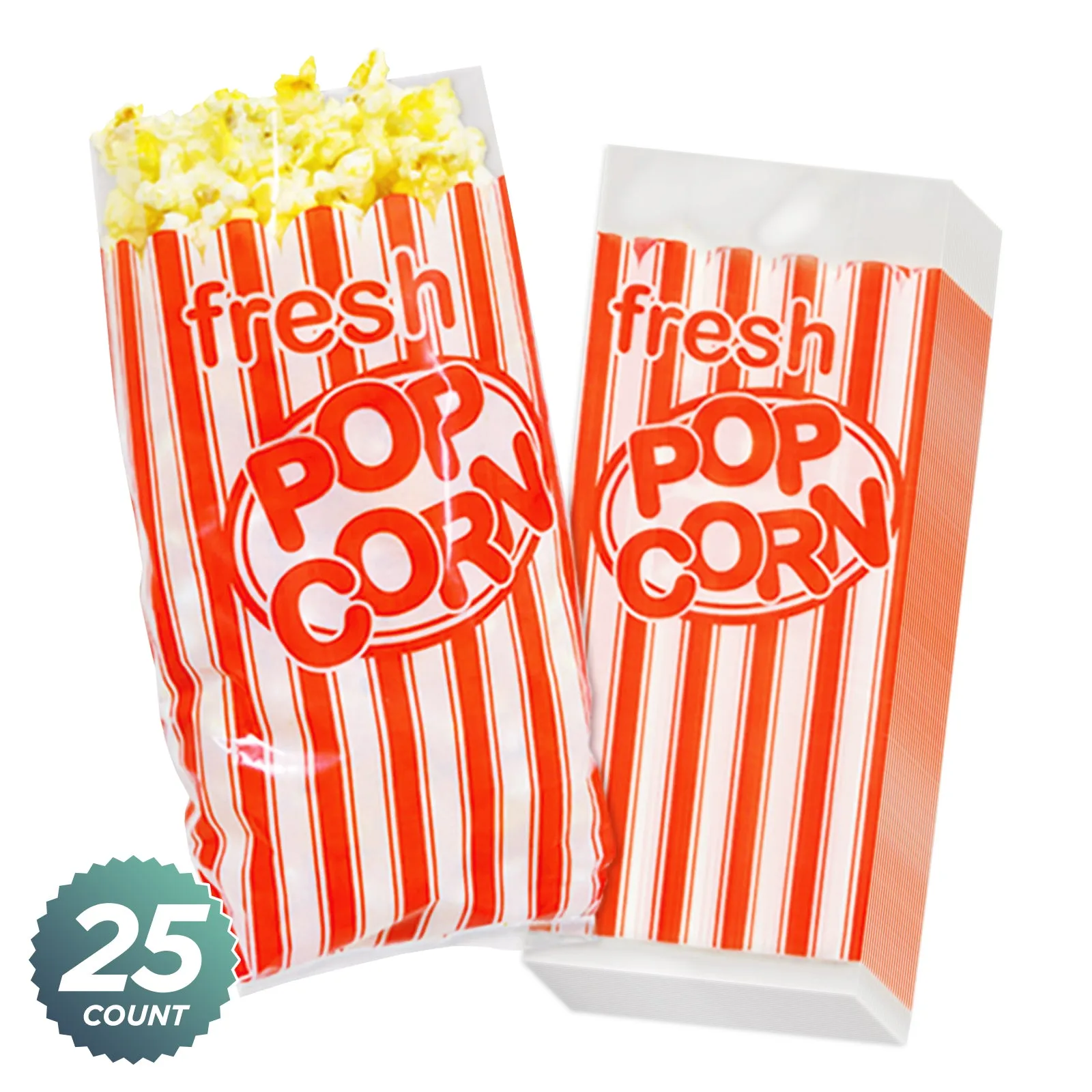 Movie Night Party Supplies - Popcorn Party Snack Paper Bags 4" x 9½" x 2" (25 Pack)